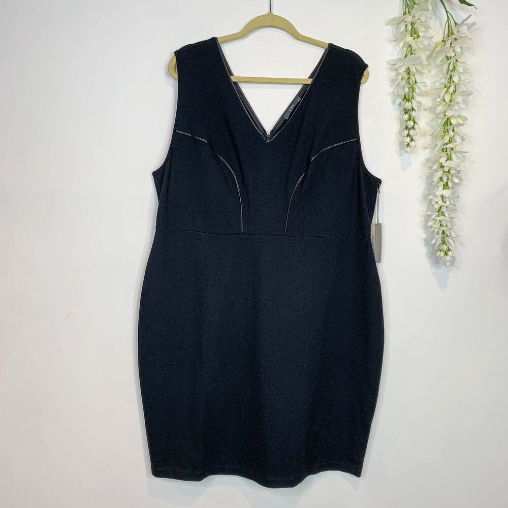 NWT TART Sleeveless Black Bodycon Dress double v neck vegan leather piping 2219